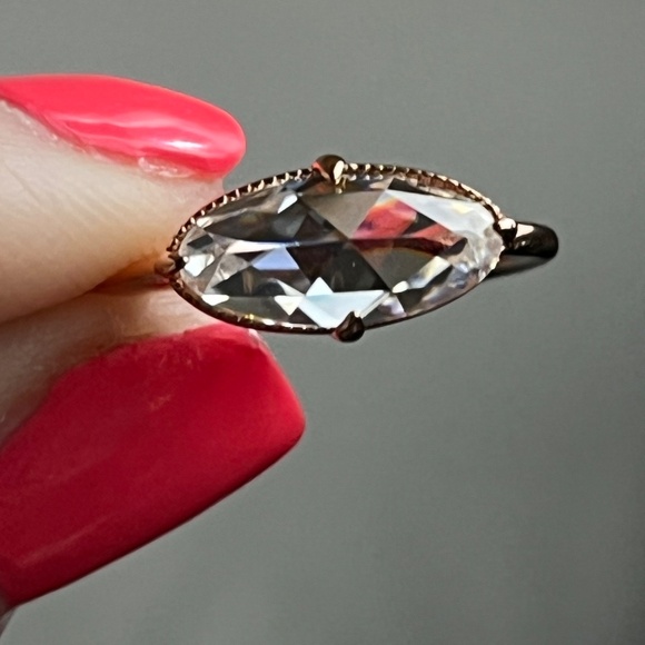 Rose Gold Plated Rose Cut Moissanite ring size 6 east to west style - Picture 9 of 16